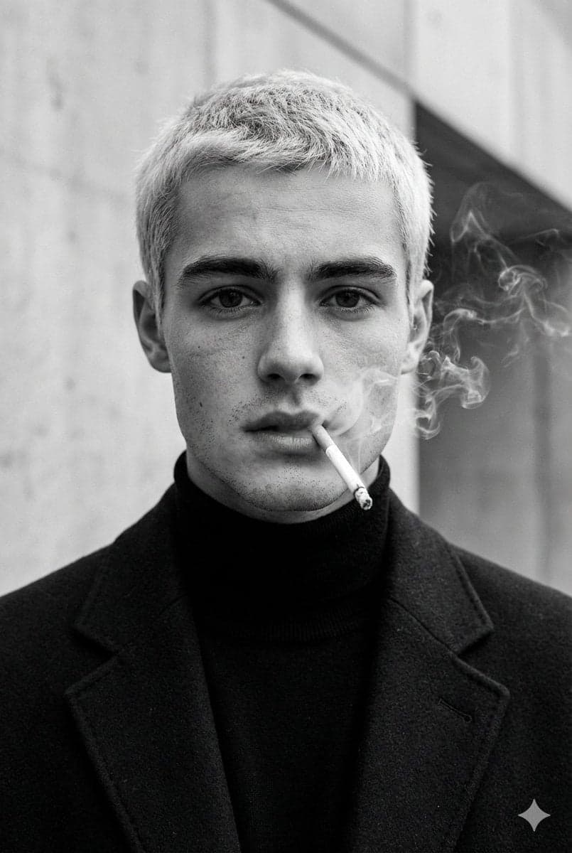 Ultra-realistic fashion black and white portrait of a man...