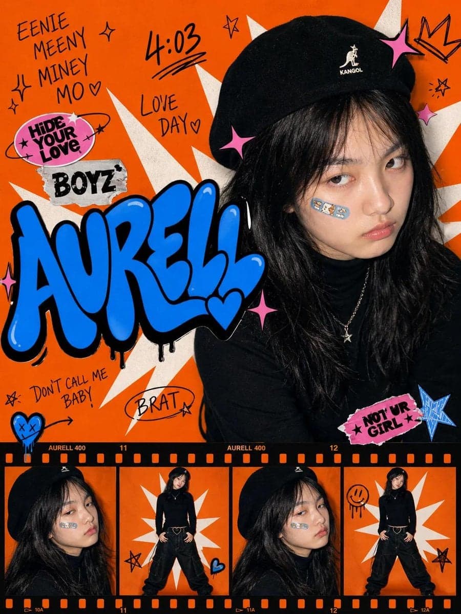 Create a bold Y2K pop-street editorial collage featuring ... 3
