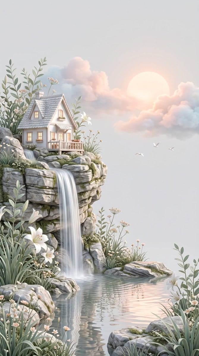 dreamy surreal 3D illustration, vertical composition with... 2