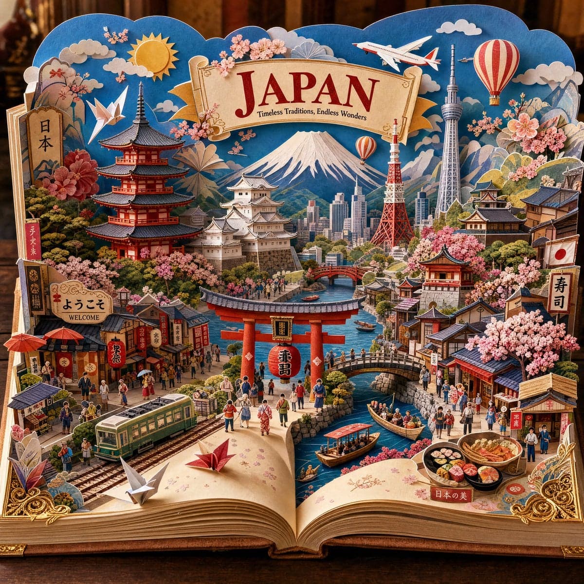 Create an ultra-detailed handcrafted 3D pop-up storybook ... 3