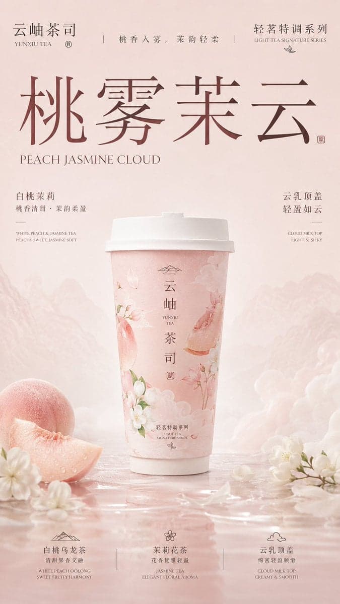 请生成一张竖版 9:16 的高级新中式茶饮品牌包装主视觉海报。每张图片独立生成，不要合并成拼图。 4