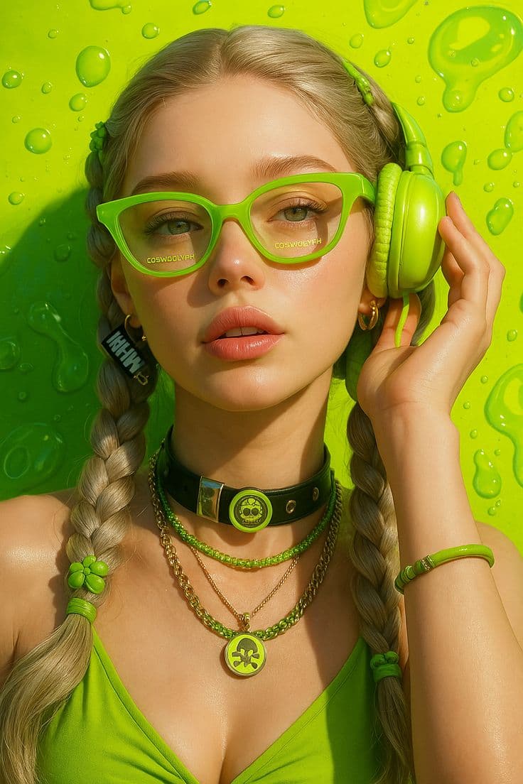 Ultra-realistic close-up fashion portrait of a young woma...