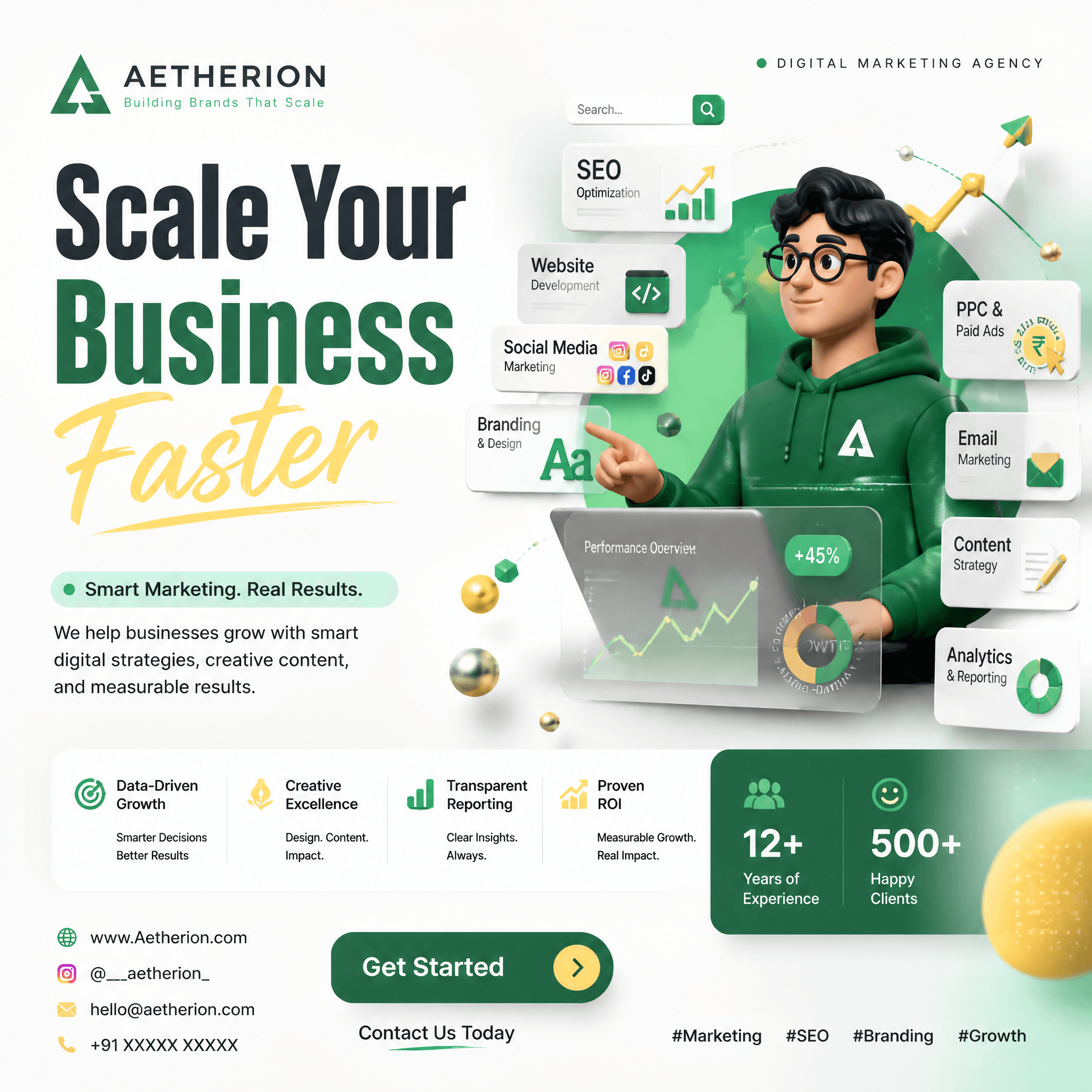 Create a premium square (1:1) social media post for Aethe...