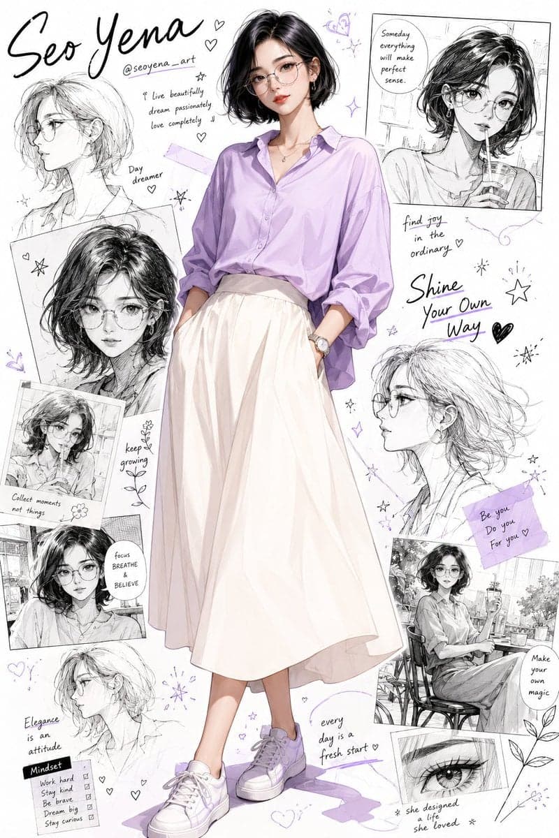 Semi-realistic anime-inspired portrait of a stylish young...