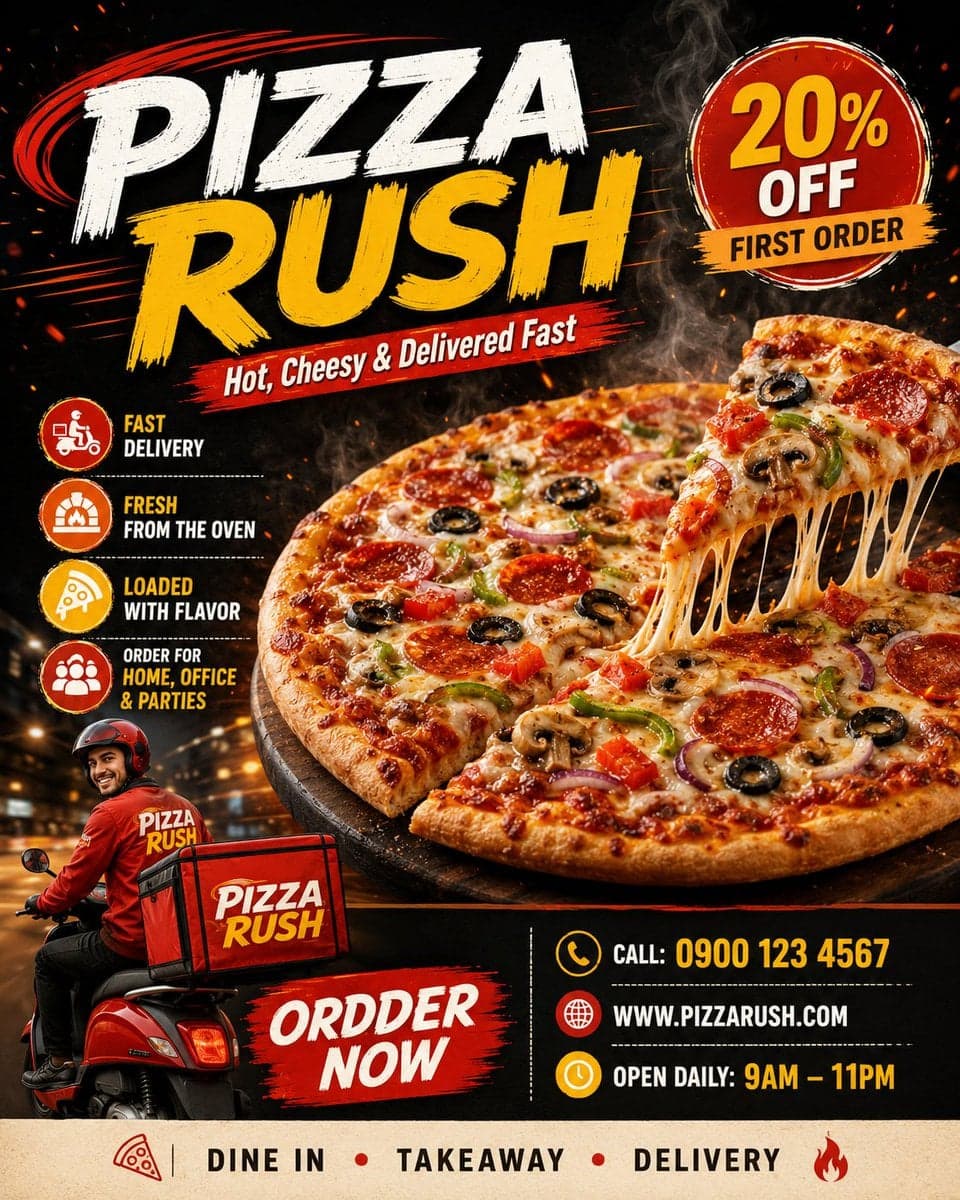 Create a premium commercial advertising poster for a pizz...
